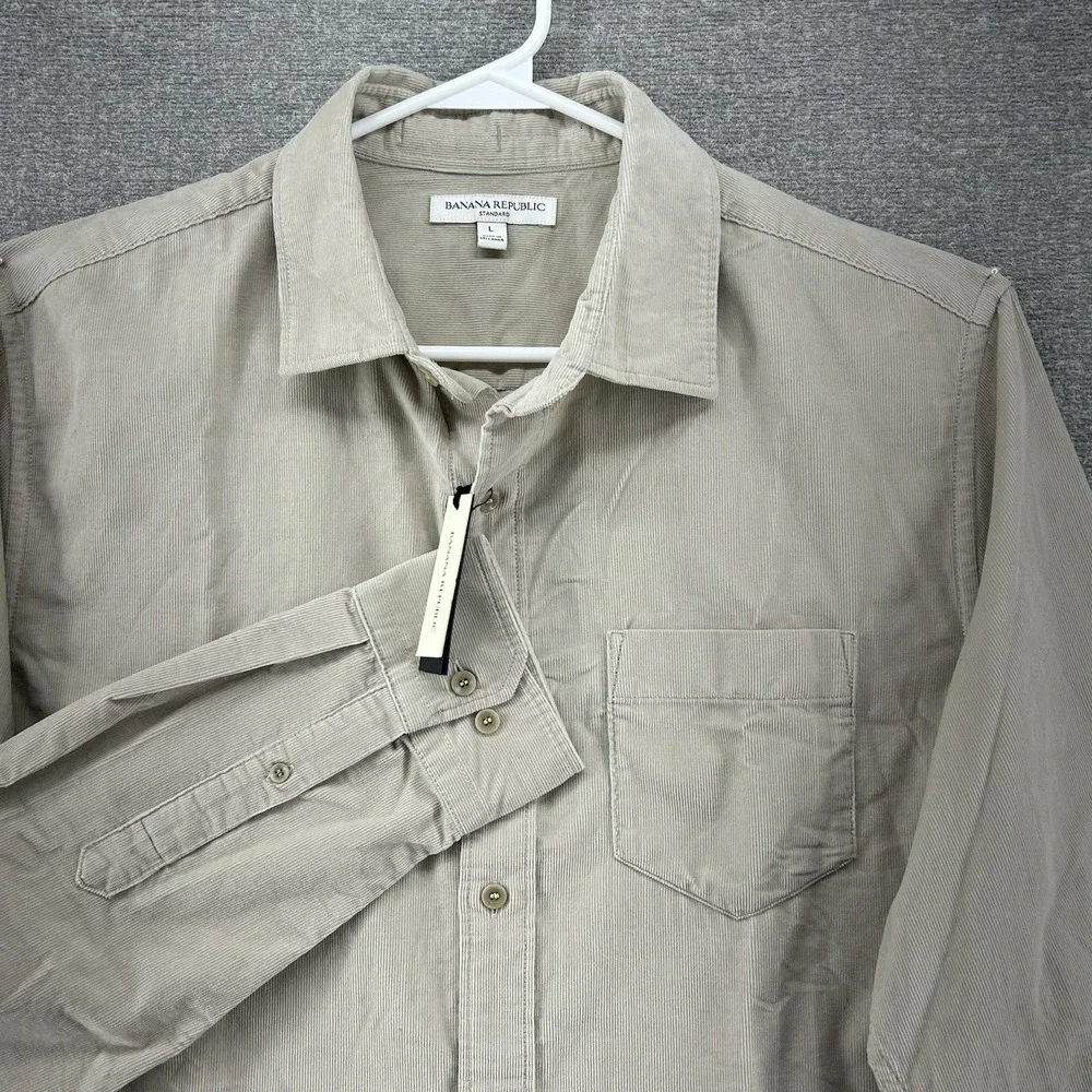 Banana Republic Corduroy Shirt Men Size Large Beige Long Sleeve Button Up NEW